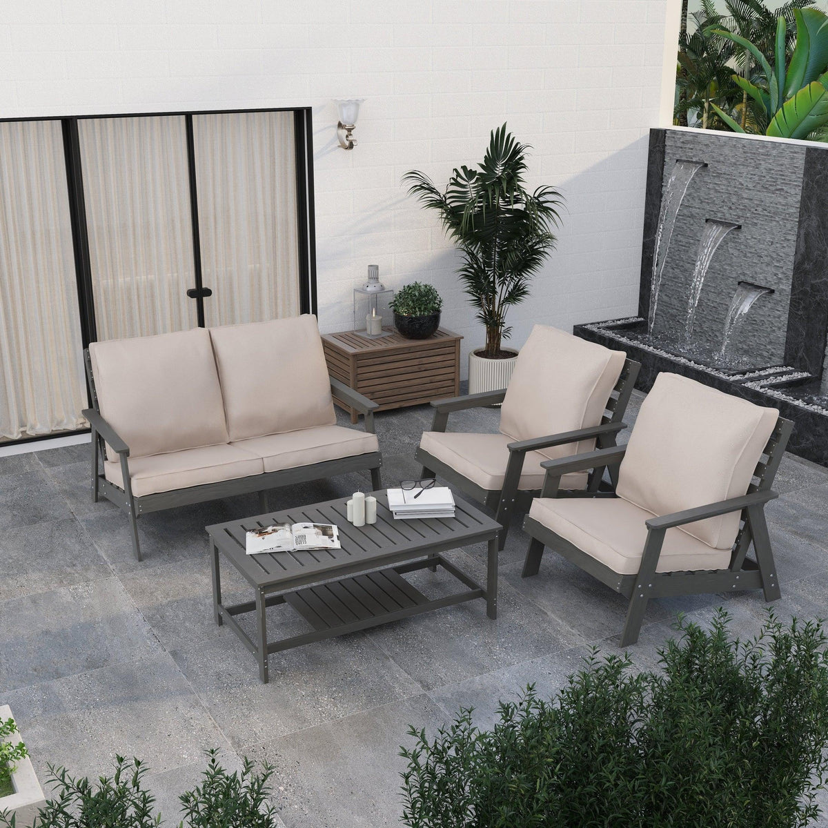 Alpine Outdoor Loveseat in High Impact Polystyrene with Removable Cushions - Elax Furniture