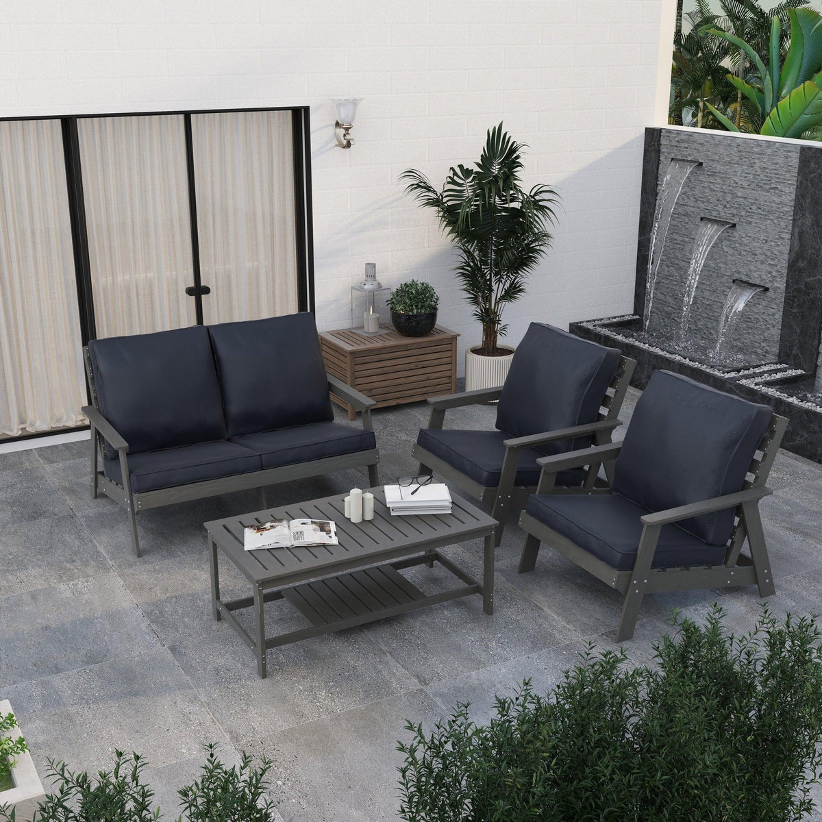 Alpine Outdoor Loveseat in High Impact Polystyrene with Removable Cushions - Elax Furniture