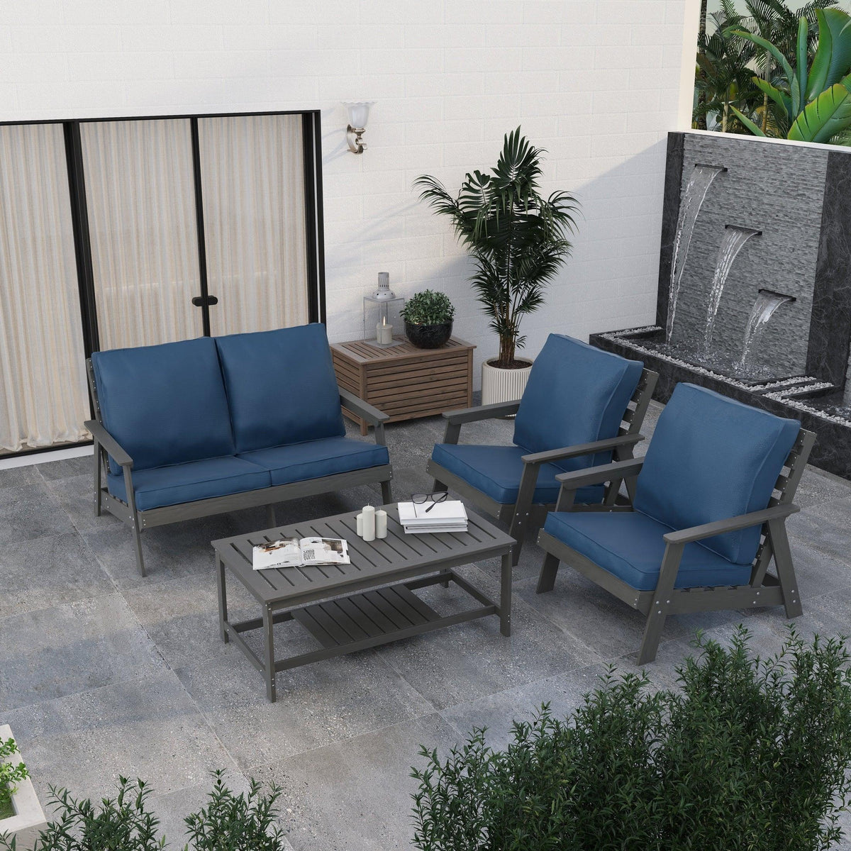 Alpine Outdoor Loveseat in High Impact Polystyrene with Removable Cushions - Elax Furniture