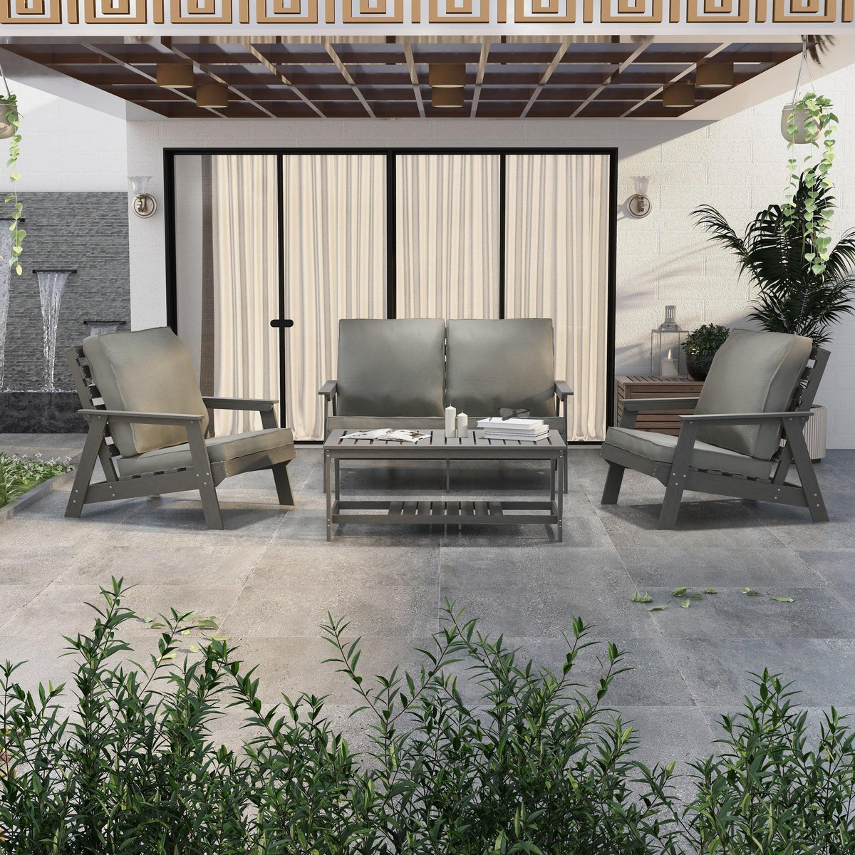 Alpine Outdoor Loveseat in High Impact Polystyrene with Removable Cushions - Elax Furniture