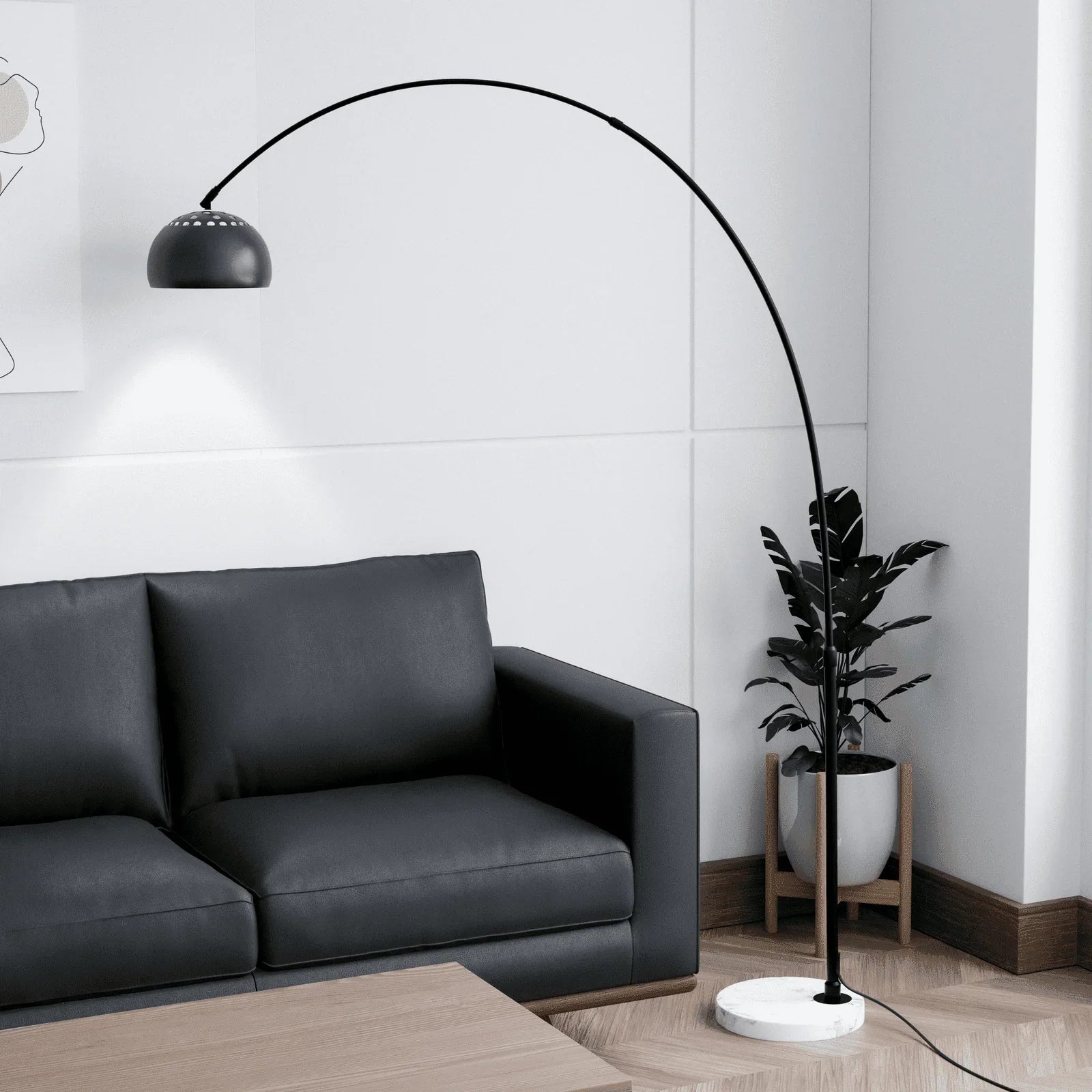 Arco Modern Arched Floor Lamp 76" Height with White Round Marble Base and Metal Dome Lamp Shade - Elax Furniture