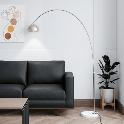 Arco Modern Arched Floor Lamp 76" Height with White Round Marble Base and Metal Dome Lamp Shade - Elax Furniture