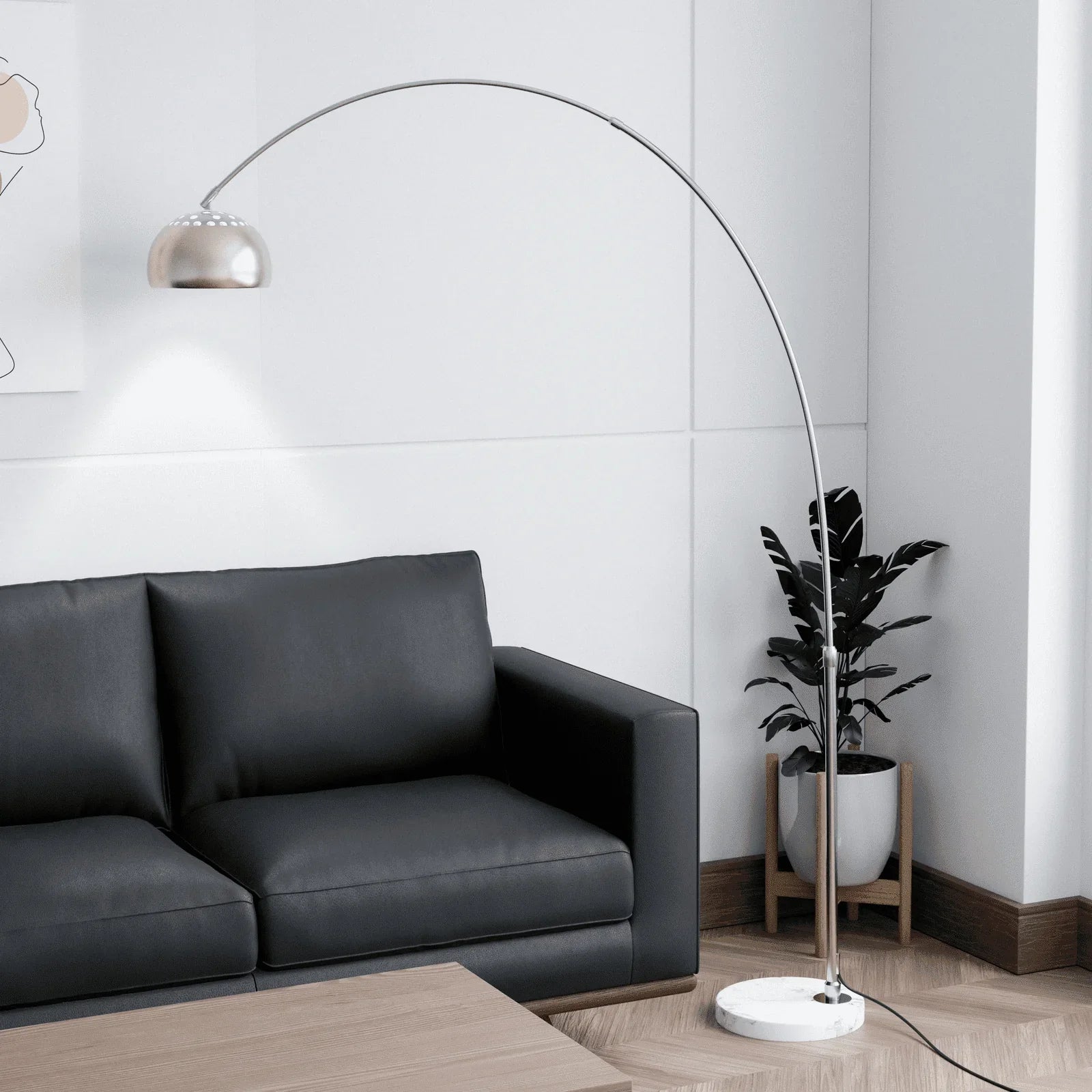 Arco Modern Arched Floor Lamp 76" Height with White Round Marble Base and Metal Dome Lamp Shade - Elax Furniture