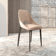 Amalfi Upholstered Dining Chair with a Curved Open Back Design in Black Iron Taupe CHAIR Leisuremod