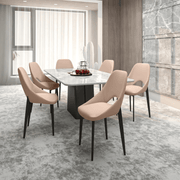Amalfi Upholstered Dining Chair with a Curved Open Back Design in Black Iron Taupe CHAIR Leisuremod