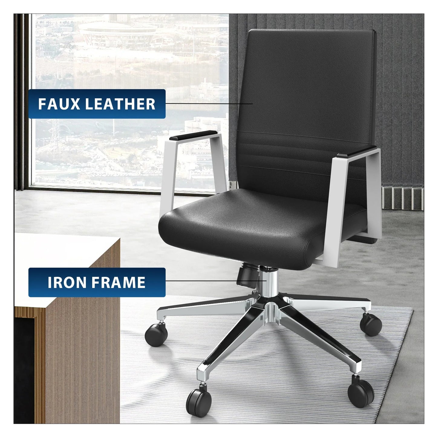 Aleen Leather Office Chair with Adjustable Height, Tilt and 360 Degree Swivel - Elax Furniture