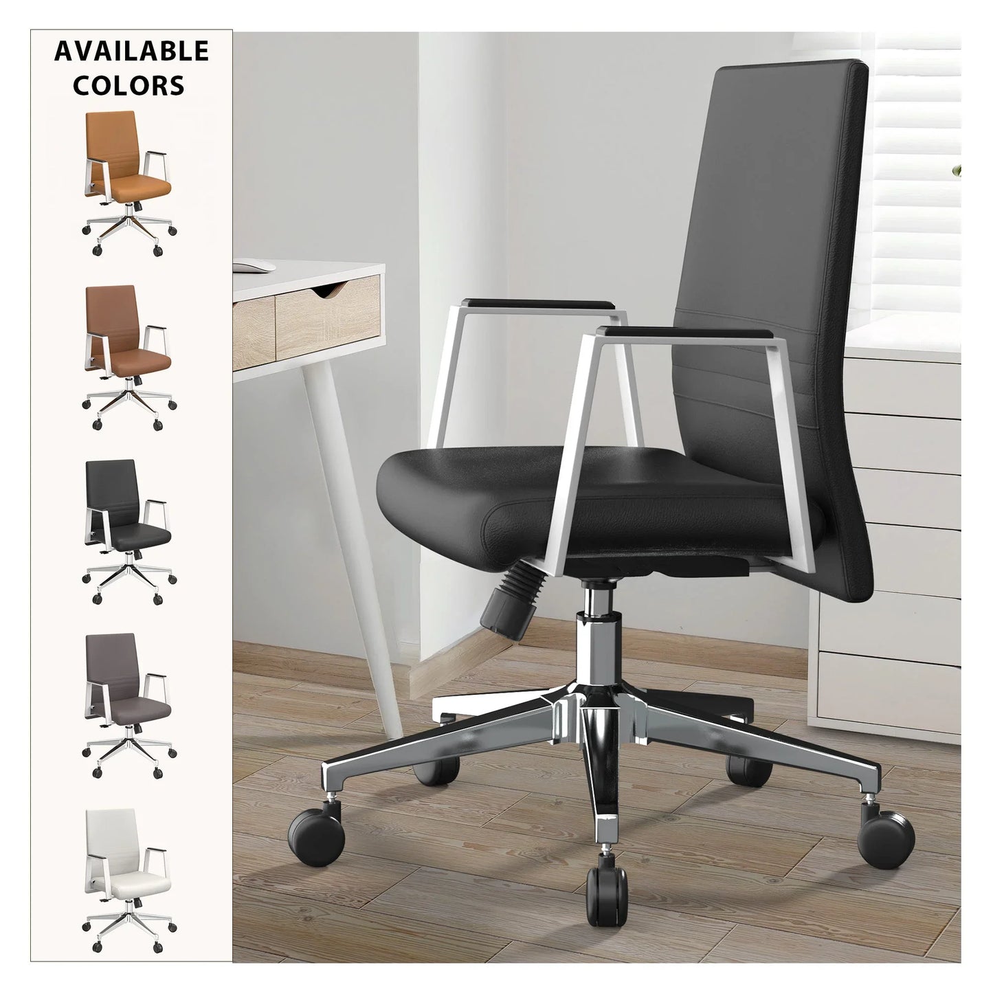 Aleen Leather Office Chair with Adjustable Height, Tilt and 360 Degree Swivel - Elax Furniture