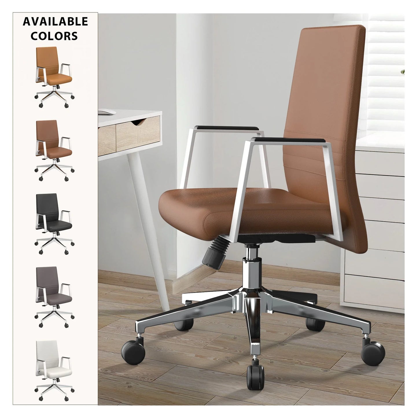 Aleen Leather Office Chair with Adjustable Height, Tilt and 360 Degree Swivel - Elax Furniture