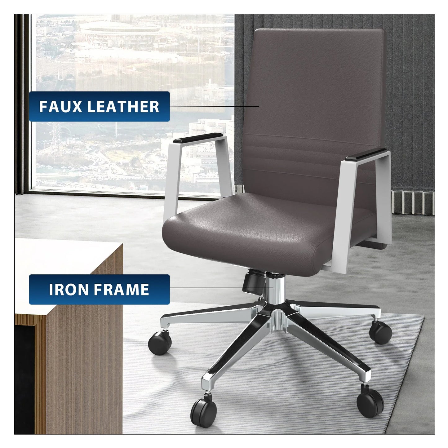 Aleen Leather Office Chair with Adjustable Height, Tilt and 360 Degree Swivel - Elax Furniture