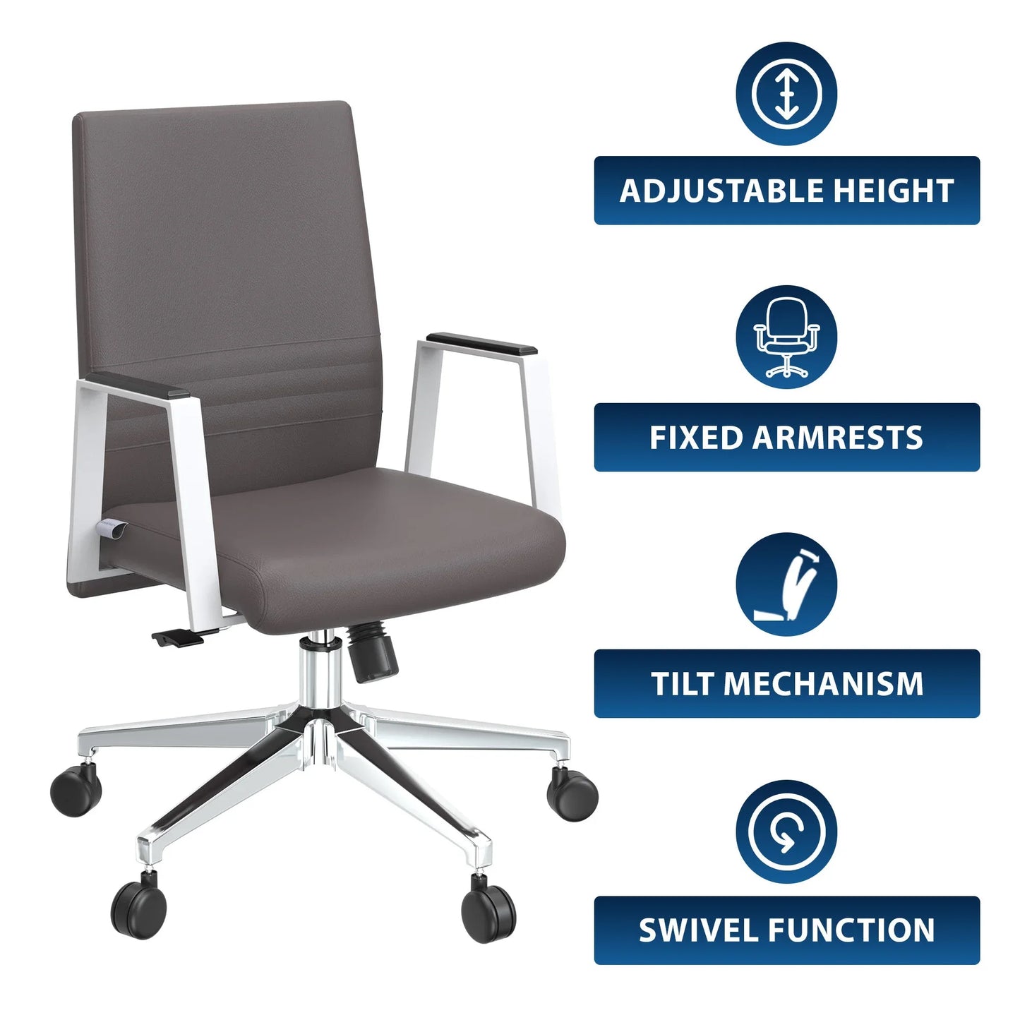 Aleen Leather Office Chair with Adjustable Height, Tilt and 360 Degree Swivel - Elax Furniture