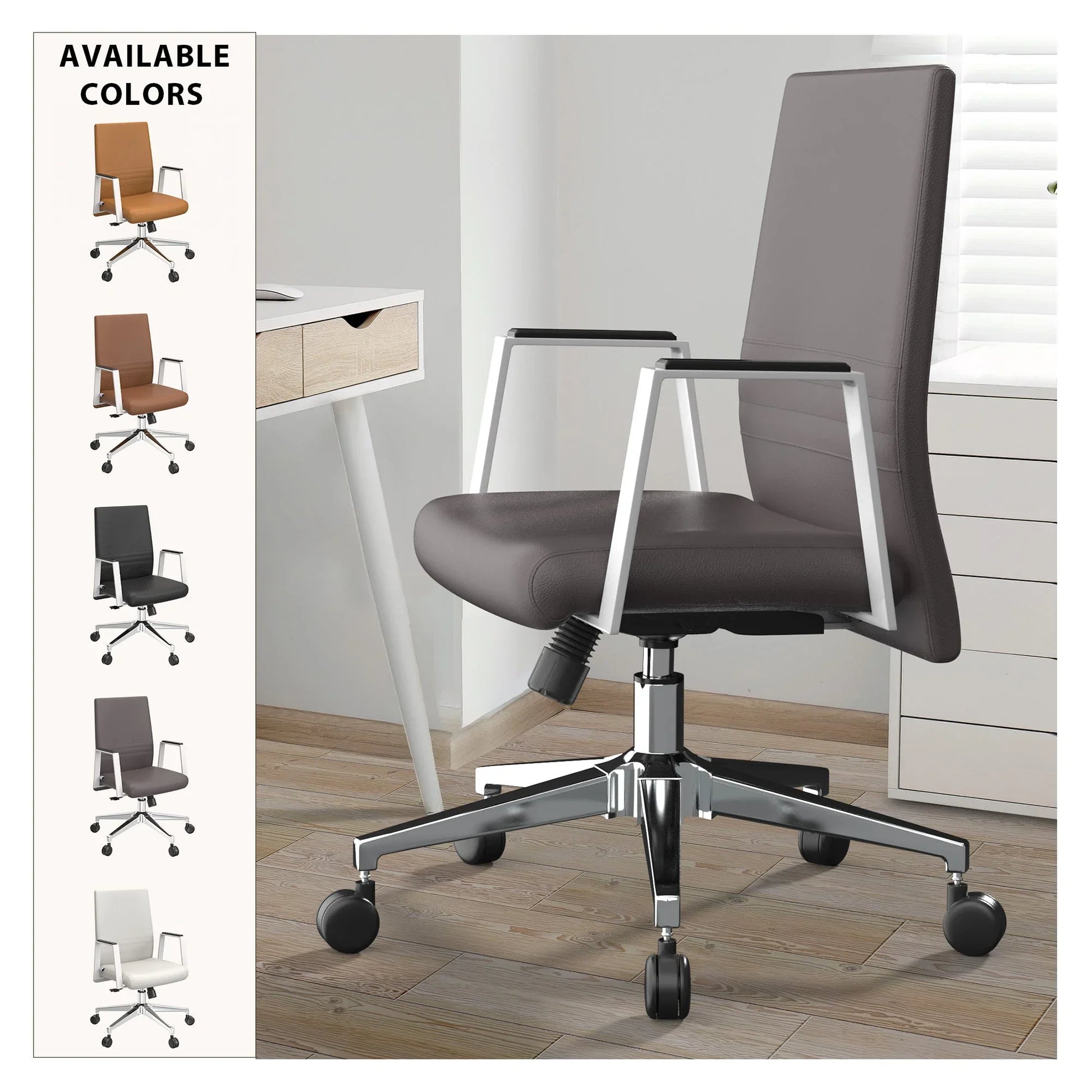 Aleen Leather Office Chair with Adjustable Height, Tilt and 360 Degree Swivel - Elax Furniture