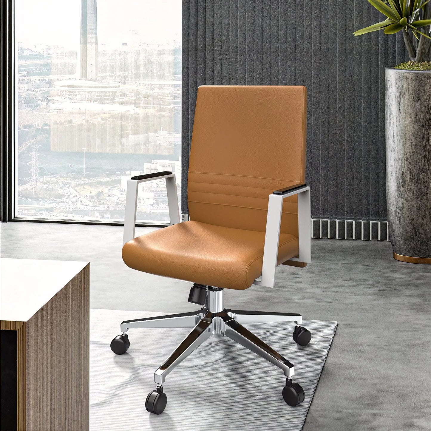 Aleen Leather Office Chair with Adjustable Height, Tilt and 360 Degree Swivel - Elax Furniture