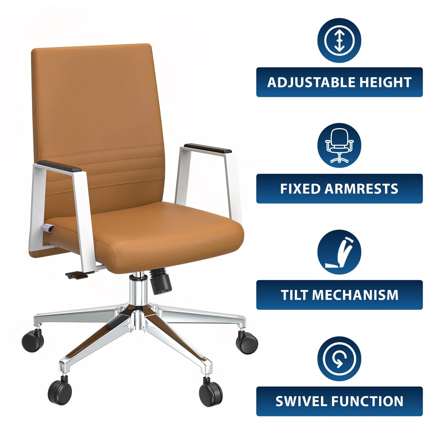 Aleen Leather Office Chair with Adjustable Height, Tilt and 360 Degree Swivel - Elax Furniture