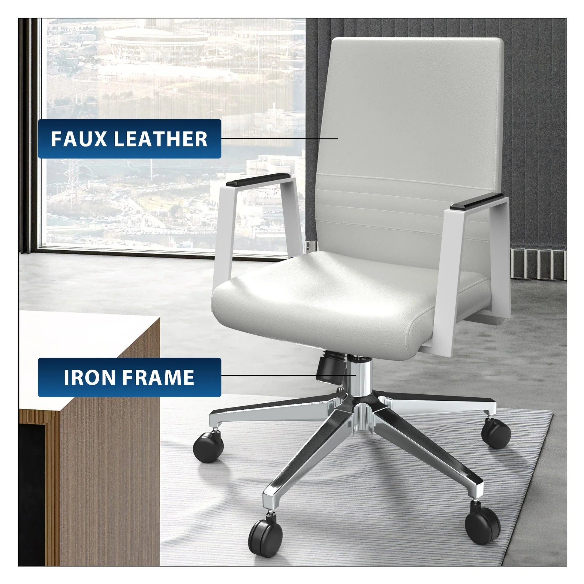 Aleen Leather Office Chair with Adjustable Height, Tilt and 360 Degree Swivel - Elax Furniture