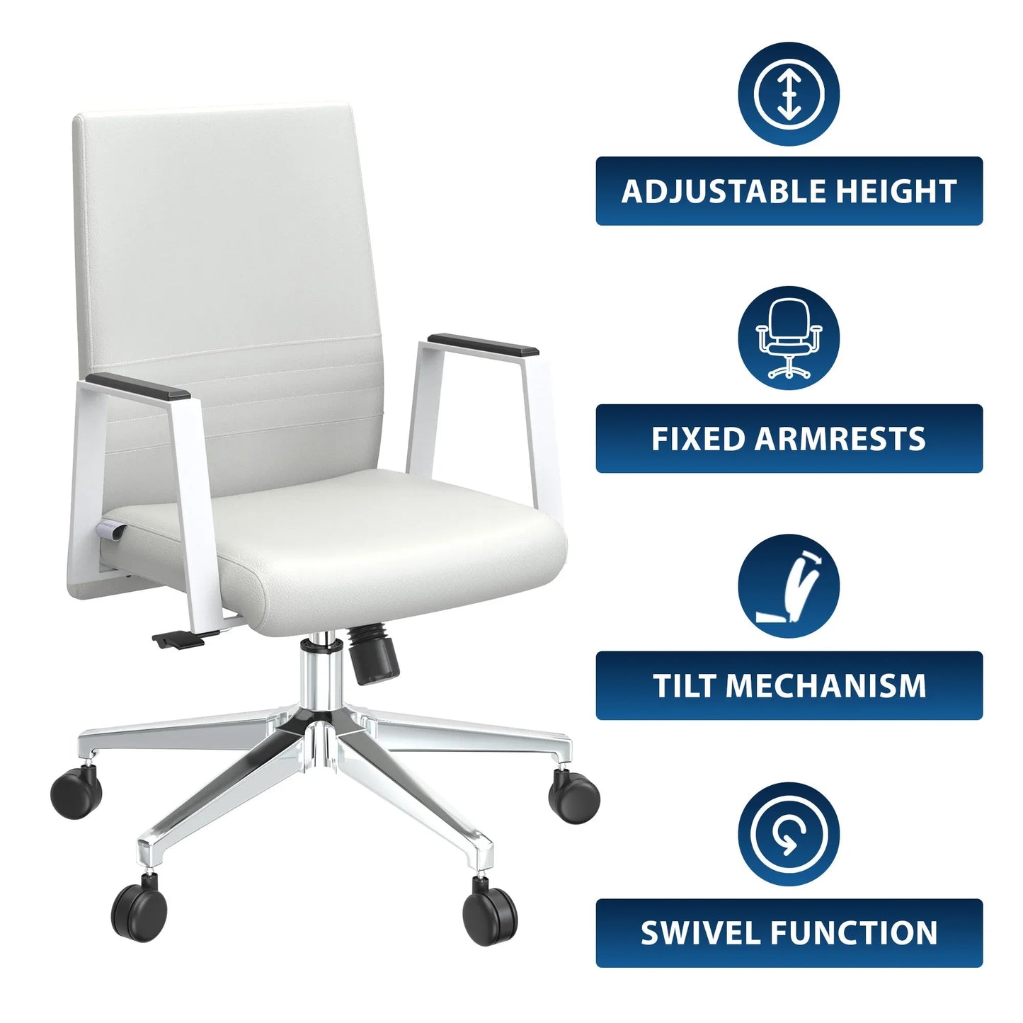 Aleen Leather Office Chair with Adjustable Height, Tilt and 360 Degree Swivel - Elax Furniture
