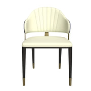 Aria Leather Dining Chair with a Curved Back and Gold Accents Design in Iron Blue Dining Chair Leisuremod