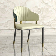 Aria Leather Dining Chair with a Curved Back and Gold Accents Design in Iron Green Dining Chair Leisuremod