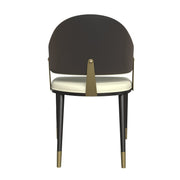 Aria Leather Dining Chair with a Curved Back and Gold Accents Design in Iron Black Dining Chair Leisuremod