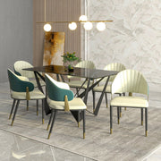 Aria Leather Dining Chair with a Curved Back and Gold Accents Design in Iron Green Dining Chair Leisuremod