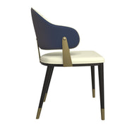 Aria Leather Dining Chair with a Curved Back and Gold Accents Design in Iron Blue Dining Chair Leisuremod