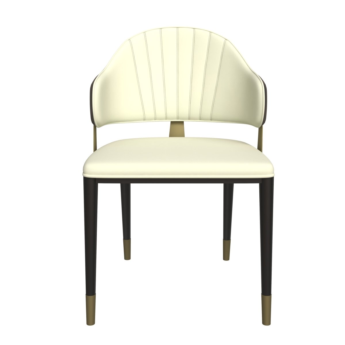 Aria Leather Dining Chair with a Curved Back and Gold Accents Design in Iron Black Dining Chair Leisuremod