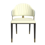 Aria Leather Dining Chair with a Curved Back and Gold Accents Design in Iron Green Dining Chair Leisuremod