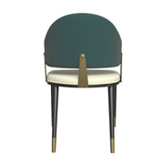 Aria Leather Dining Chair with a Curved Back and Gold Accents Design in Iron Green Dining Chair Leisuremod