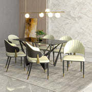 Aria Leather Dining Chair with a Curved Back and Gold Accents Design in Iron Black Dining Chair Leisuremod