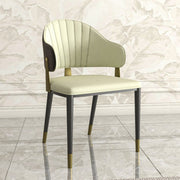 Aria Leather Dining Chair with a Curved Back and Gold Accents Design in Iron Black Dining Chair Leisuremod