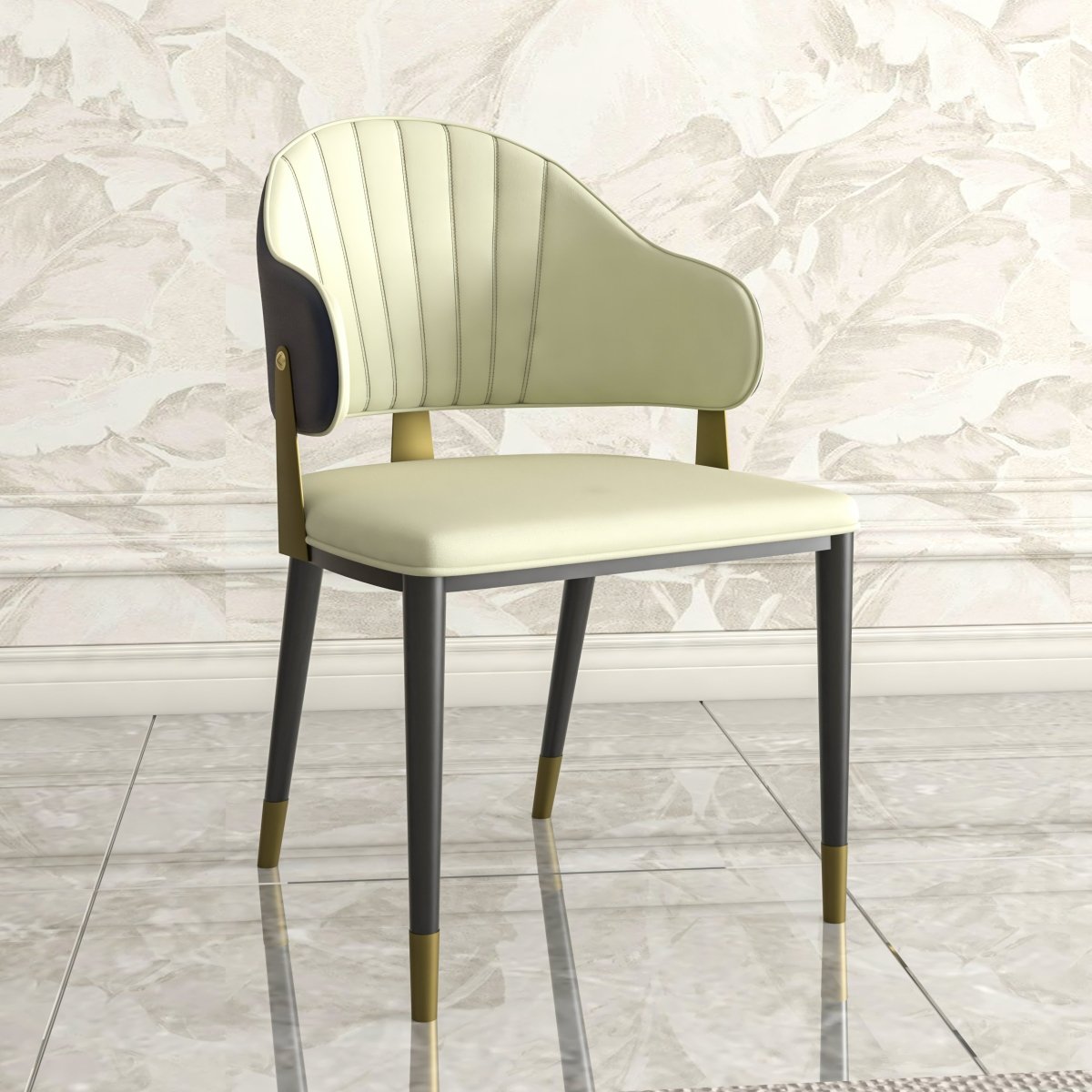 Aria Leather Dining Chair with a Curved Back and Gold Accents Design in Iron Blue Dining Chair Leisuremod