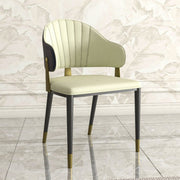 Aria Leather Dining Chair with a Curved Back and Gold Accents Design in Iron Blue Dining Chair Leisuremod