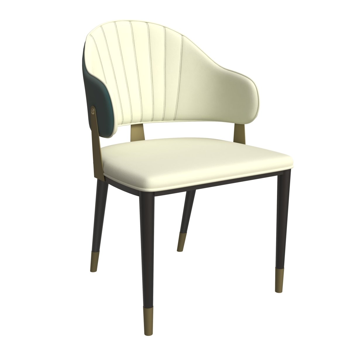 Aria Leather Dining Chair with a Curved Back and Gold Accents Design in Iron Green Dining Chair Leisuremod