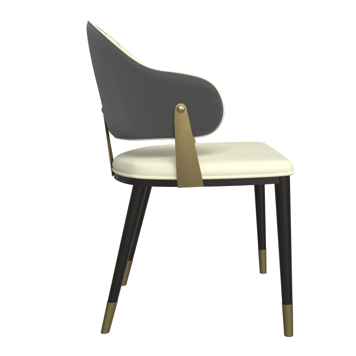Aria Leather Dining Chair with a Curved Back and Gold Accents Design in Iron Grey Dining Chair Leisuremod