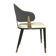 Aria Leather Dining Chair with a Curved Back and Gold Accents Design in Iron Grey Dining Chair Leisuremod