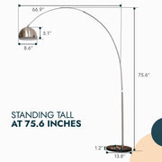 Arco Modern 76" Arched Floor Lamp: Black Marble Base & Metal Dome Shade - Elax Furniture