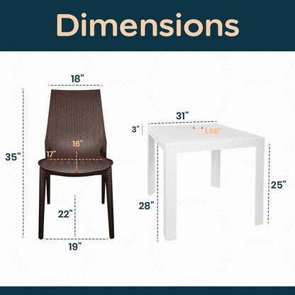 Kent Mid-Century Modern Weave Design 3-Piece Outdoor Patio Dining Set - Elax Furniture