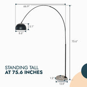 Arco Modern Arched Floor Lamp 76" Height with White Round Marble Base and Metal Dome Lamp Shade - Elax Furniture