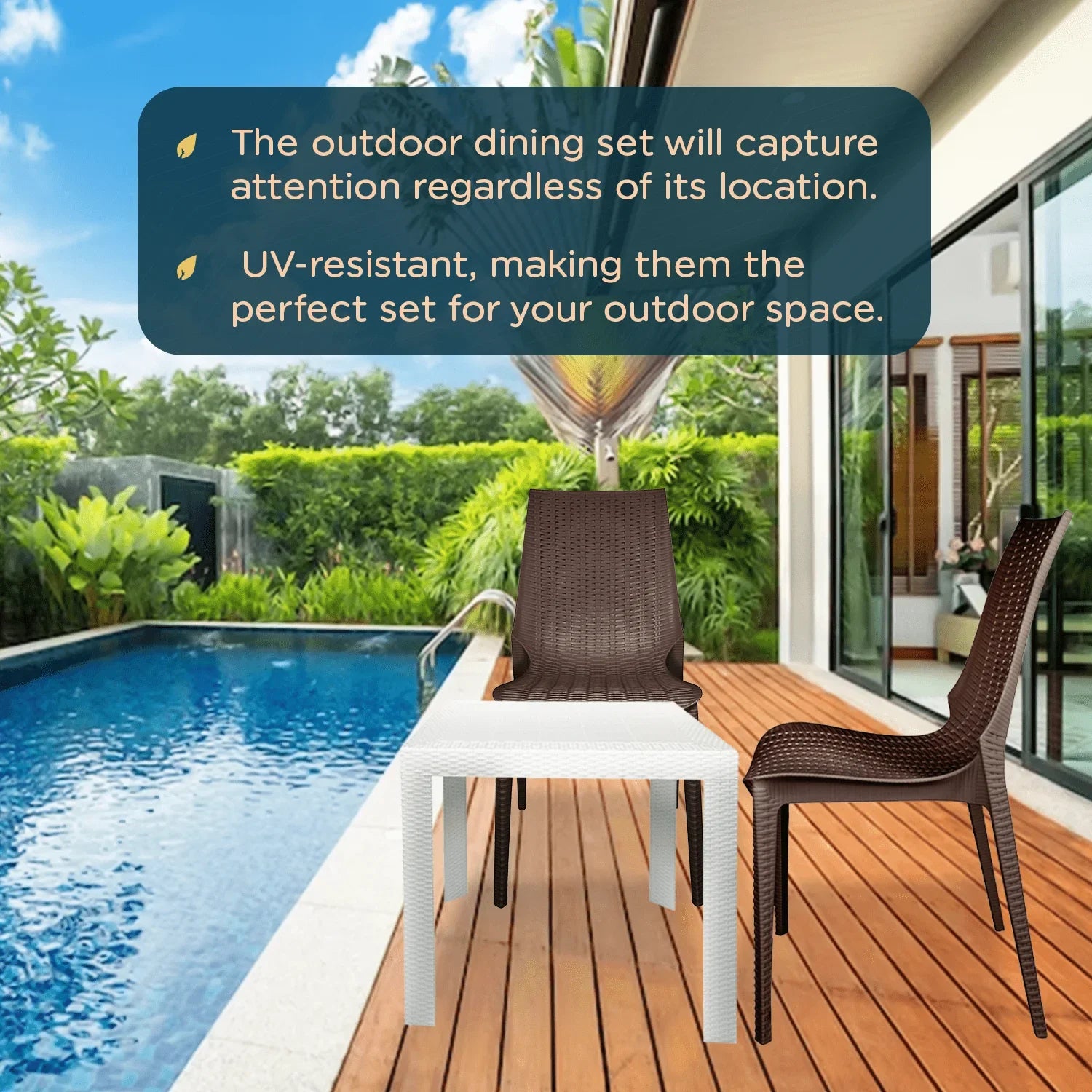 Kent Mid-Century Modern Weave Design 3-Piece Outdoor Patio Dining Set - Elax Furniture