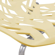 Asbury Polypropylene Dining Side Chair with Forest Cut-Out Design in Chrome Cream Dining Chair Leisuremod