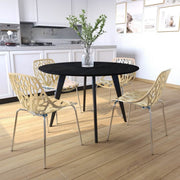 Asbury Polypropylene Dining Side Chair with Forest Cut-Out Design in Chrome Cream Dining Chair Leisuremod