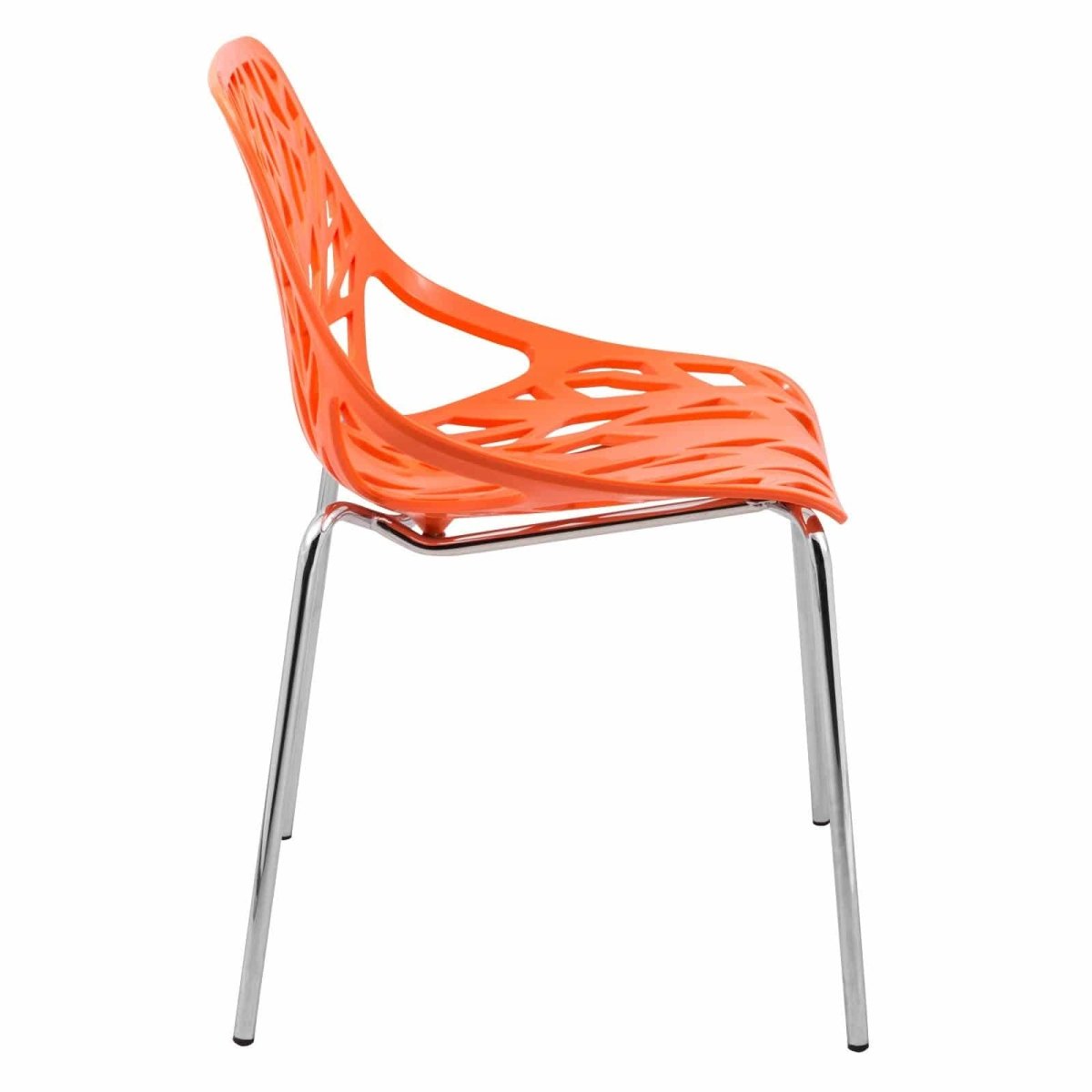 Asbury Polypropylene Dining Side Chair with Forest Cut-Out Design in Chrome Orange Dining Chair Leisuremod