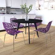 Asbury Polypropylene Dining Side Chair with Forest Cut-Out Design in Chrome Purple Dining Chair Leisuremod
