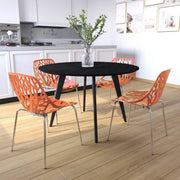 Asbury Polypropylene Dining Side Chair with Forest Cut-Out Design in Chrome Orange Dining Chair Leisuremod