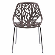 Asbury Polypropylene Dining Side Chair with Forest Cut-Out Design in Chrome Taupe Dining Chair Leisuremod