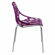 Asbury Polypropylene Dining Side Chair with Forest Cut-Out Design in Chrome Purple Dining Chair Leisuremod