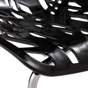 Asbury Polypropylene Dining Side Chair with Forest Cut-Out Design in Chrome Black Dining Chair Leisuremod