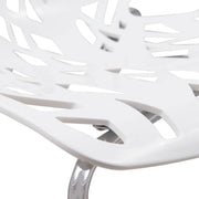 Asbury Polypropylene Dining Side Chair with Forest Cut-Out Design in Chrome White Dining Chair Leisuremod