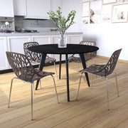 Asbury Polypropylene Dining Side Chair with Forest Cut-Out Design in Chrome Taupe Dining Chair Leisuremod