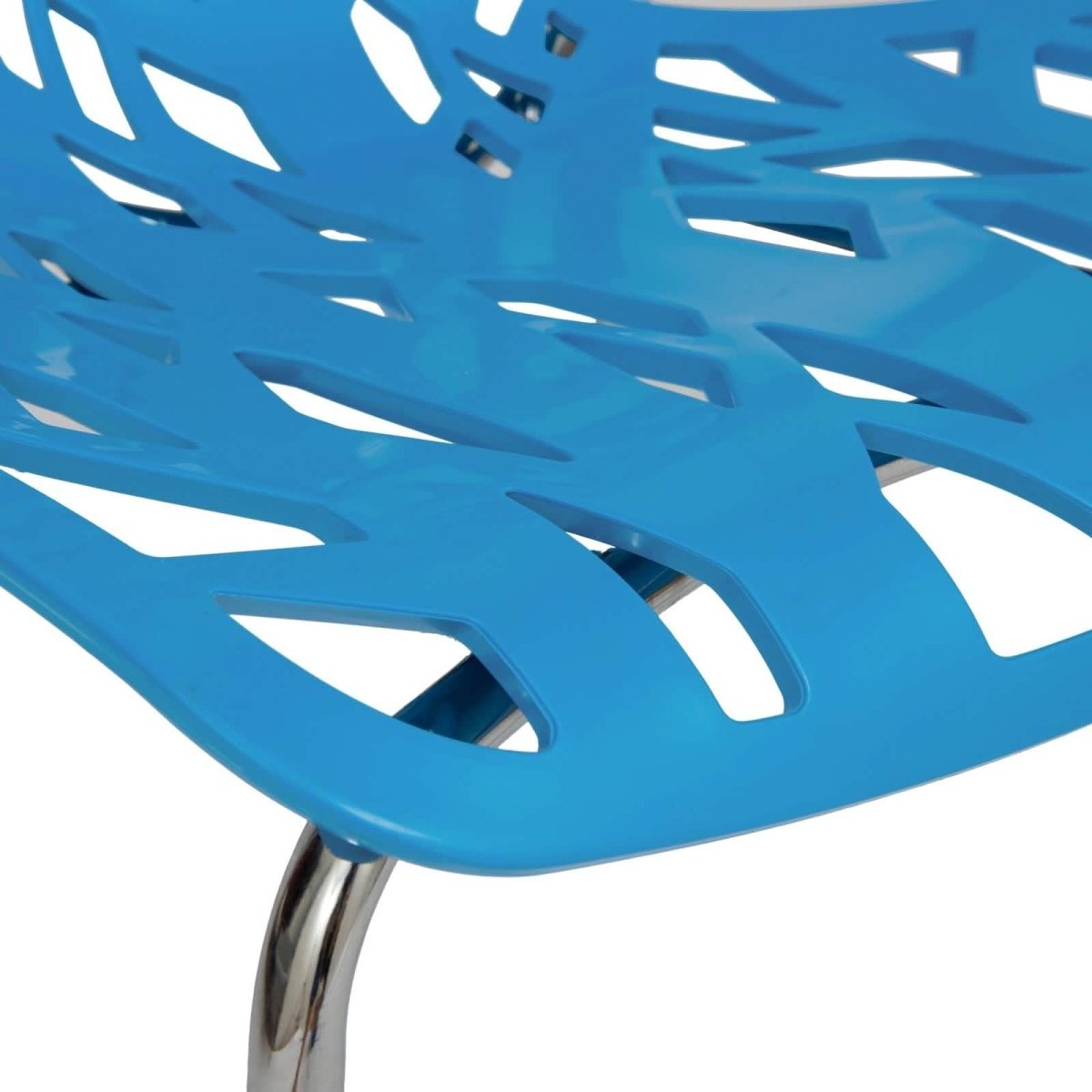 Asbury Polypropylene Dining Side Chair with Forest Cut-Out Design in Chrome Blue Dining Chair Leisuremod
