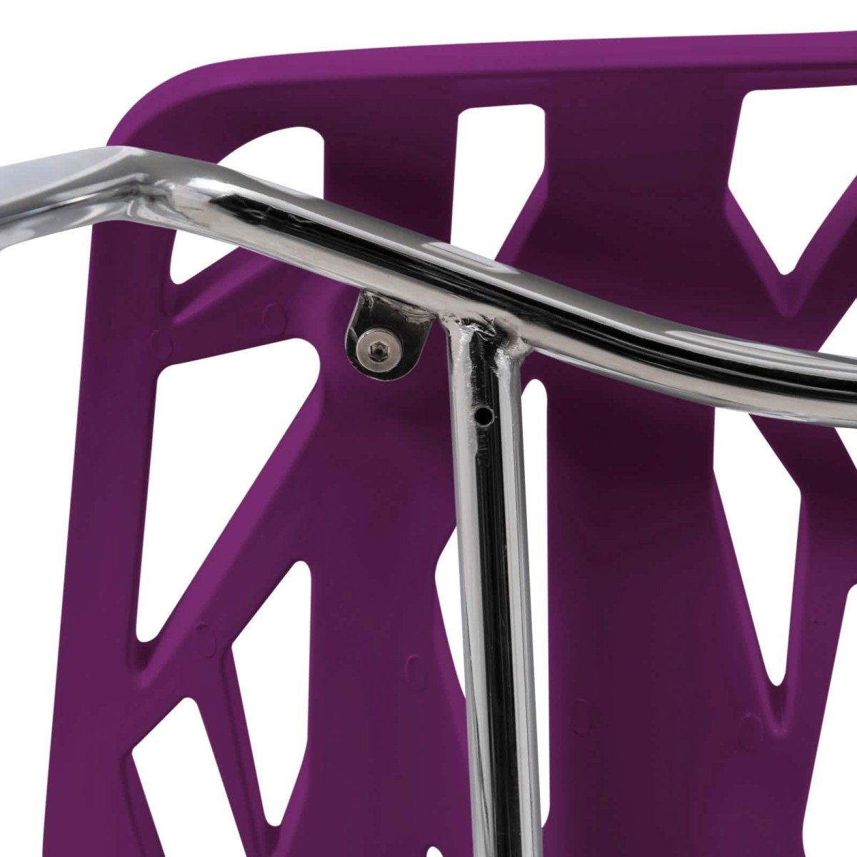 Asbury Polypropylene Dining Side Chair with Forest Cut-Out Design in Chrome Purple Dining Chair Leisuremod